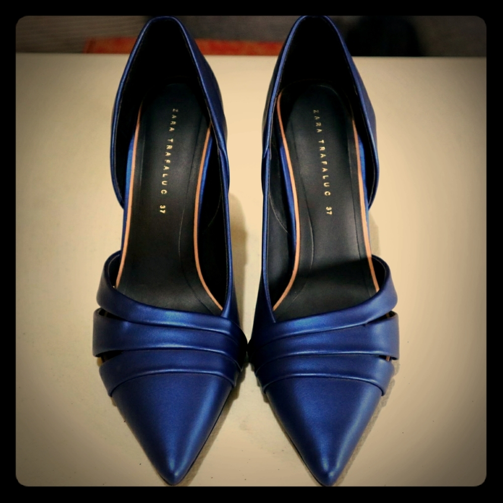 Zara Trafaluc Blue Layered Heel Size 37 6.5 New